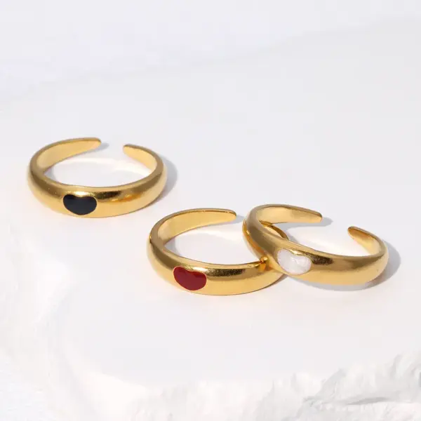 Wholesale PVD Coated Real Gold Plated 18K Gold Heart Shape 304 Stainless Steel Princess Cute Romantic Waterproof Non Tarnish Open Rings