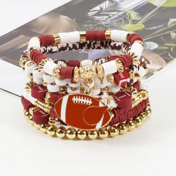 Wholesale Rugby Beaded Bracelet Sports Day Soft Clay Elastic Bracelet For Rugby Mom Original Design Plated Bracelet Unisex Handmade