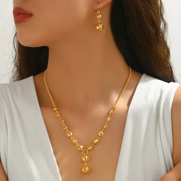 Wholesale Geometric Asymmetrical Jewelry Set For Women With 18K Real Gold Plated Copper And Beaded Chain Featuring Water Plating Process