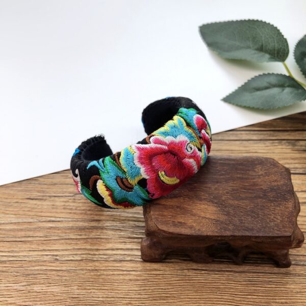 oly-f3a533c28b68b1089f7085b9f33361d4 Wholesale Original handmade retro artistic ethnic style embroidered bracelet female wide version elegant Miao silver cotton and linen all-match bracelet accessories