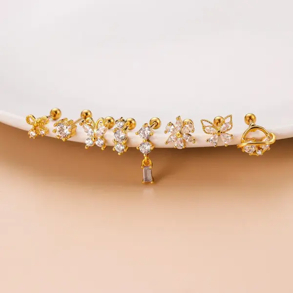 Wholesale 1 Piece 316L Stainless Steel Copper Zircon Ear Cartilage Rings & Studs Butterfly Waterproof Non Tarnish Surgical Steel Women'S