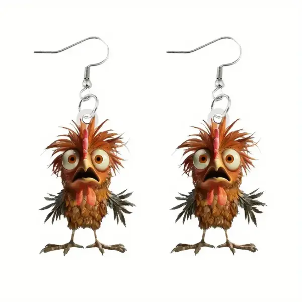 Wholesale Creative Design Rooster 2D Acrylic Earrings Vintage Fashion Unique Chicken Earings Unisex Animal Zodiac Pattern Iron Post