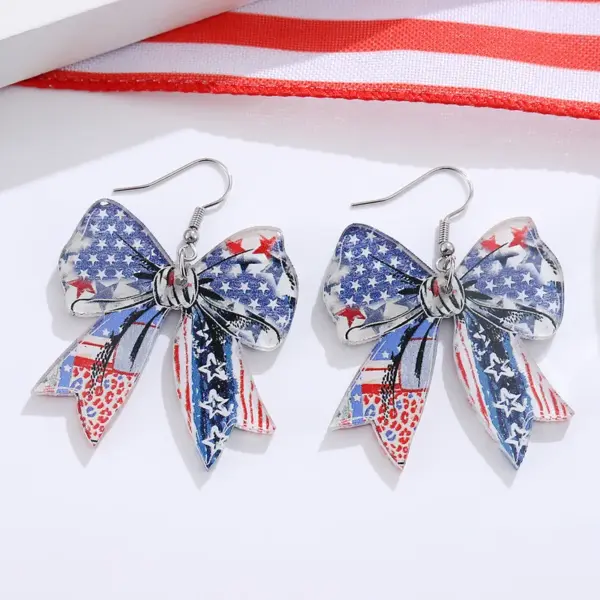 Wholesale Retro White Acrylic Bow Tie Print Drop Earrings For Women With 304 Stainless Steel Ear Pins