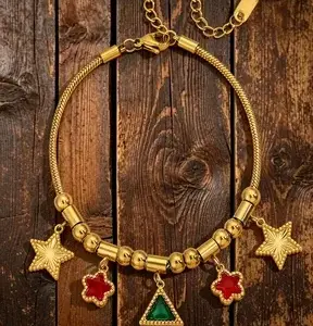 Wholesale Solid Color Couple Bracelets With 18K Real Gold Plated 304 Stainless Steel, Waterproof Non Tarnish, Featuring Zircon And Snake Chain