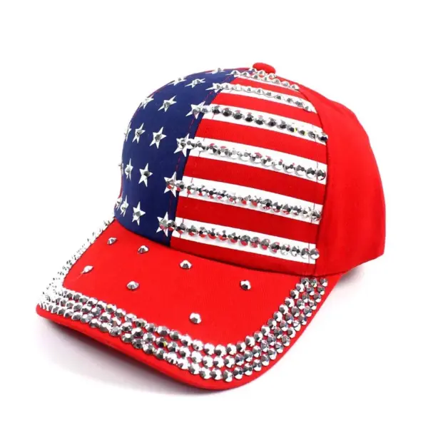 Wholesale Spring Summer Trendy American Flag Diamond Baseball Washed Outdoor Unisex Summer Sun Hats Men Women Street Style Cap