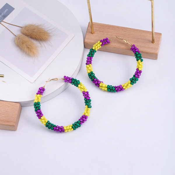 Wholesale color woven alloy handmade rice beads earrings  trend Carnival design sense earrings