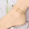 Wholesale 304 Stainless Steel Heart Shape PVD Coated Rhinestones Glass Stone Shell 18K Real Gold Plated Simple Style Classic Style Waterproof Non Tarnish Inlay Anklet