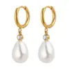 Wholesale PVD Coated Real Gold Plated 18K Gold Round 201 Stainless Steel Baroque Style Shiny Waterproof Non Tarnish Drop Earrings