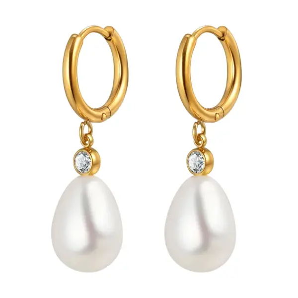 Wholesale PVD Coated Real Gold Plated 18K Gold Round 201 Stainless Steel Baroque Style Shiny Waterproof Non Tarnish Drop Earrings