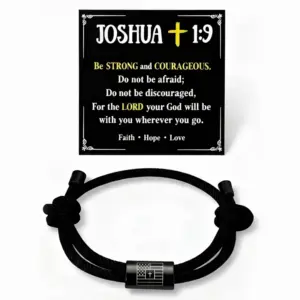 Wholesale Men's Cross Bracelet, Teenage Boy Gift, Religious Bible Verse Joshua 1:9 Black Cross Bracelet, Gift From Mom, Catholic Baptism, Confirmation, Birthday, Christmas Gift For Son, Grandson, Nephew