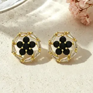Wholesale Three-dimensional Flowers Stud Earrings For Women, Electroplated Copper With Golden Plated Finish And Zircon Inlay