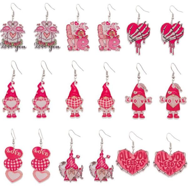 Wholesale Valentine's Day Heart Dwarf Earrings Flamingo Love Semicircle Plaid Acrylic Earrings for Women