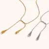 Wholesale PVD Coated Real Gold Plated Geometric Water Droplets Solid Color 304 Stainless Steel Vintage Style Waterproof Non Tarnish Pendant Necklace