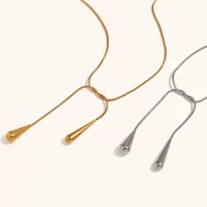 Wholesale PVD Coated Real Gold Plated Geometric Water Droplets Solid Color 304 Stainless Steel Vintage Style Waterproof Non Tarnish Pendant Necklace