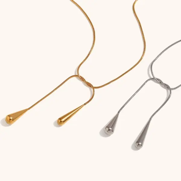 Wholesale PVD Coated Real Gold Plated Geometric Water Droplets Solid Color 304 Stainless Steel Vintage Style Waterproof Non Tarnish Pendant Necklace
