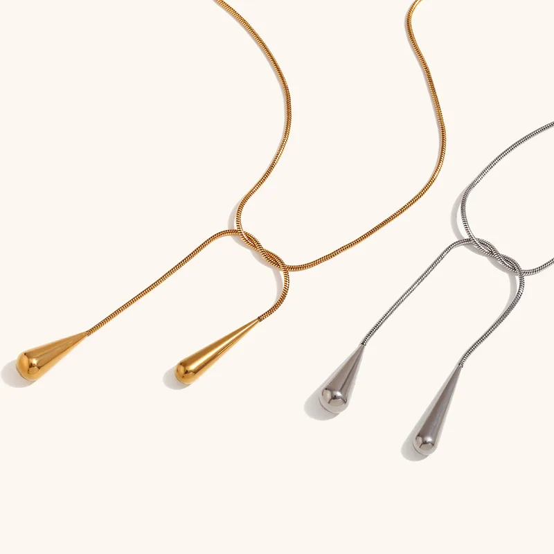 Wholesale PVD Coated Real Gold Plated Geometric Water Droplets Solid Color 304 Stainless Steel Vintage Style Waterproof Non Tarnish Pendant Necklace