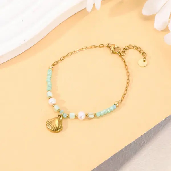 Wholesale Women's Beaded Bracelet Natural Pearl Shell Colorful Crystal Bohemian Adjustable Clasp