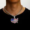 Wholesale Alloy Pendant Necklace Men's Independence Day Oil Drop Full Diamond American Flag Geometric Jewelry