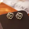 Wholesale Electroplated Flowers Stud Earrings For Women In 14K Real Gold Plated Copper With Zircon Inlay And UV Plating