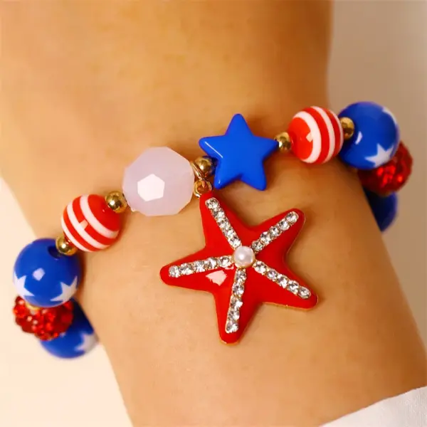 Wholesale Unisex Jewelry Set With Starfish Pattern, KC Golden Plated 0.03µm Finish, Artificial Rhinestones, Enamel, Beaded Chain
