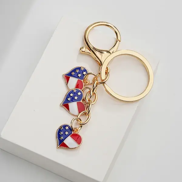 Wholesale American Style Star Heart Shape American Flag Alloy Unisex Keychain