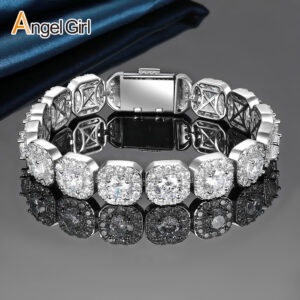 Wholesale Bracelet 12mm Wide Rock Sugar Chain Zircon Tennis Bracelet Flip Men's Hand Jewelry Trendy Factory Batch
