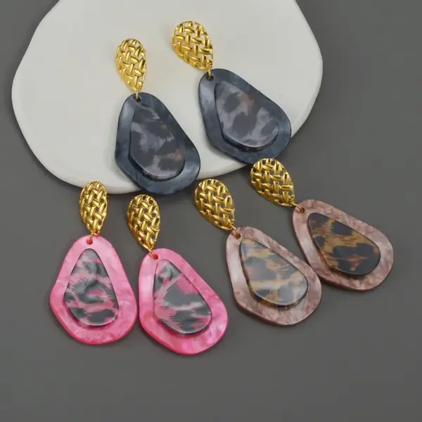 Wholesale Leopard Print Earrings For Women In Maillard Style, Made With Acetic Acid Sheets And 18K Real Gold Electroplated
