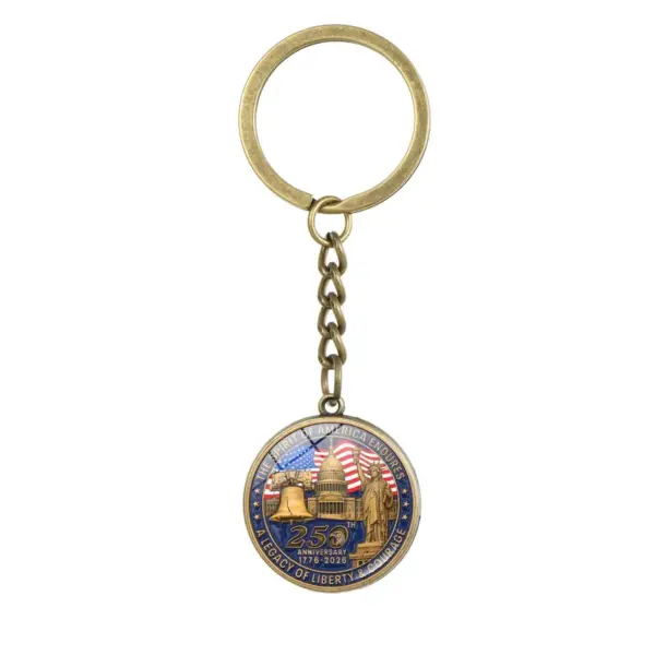 Wholesale United States Independence Day Key Chain In Silver Featuring Durable Alloy Material