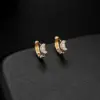 Wholesale Moon Pattern Bezel Setting Earrings For Women, Electroplated Copper With Zircon Inlay, Stud Earrings