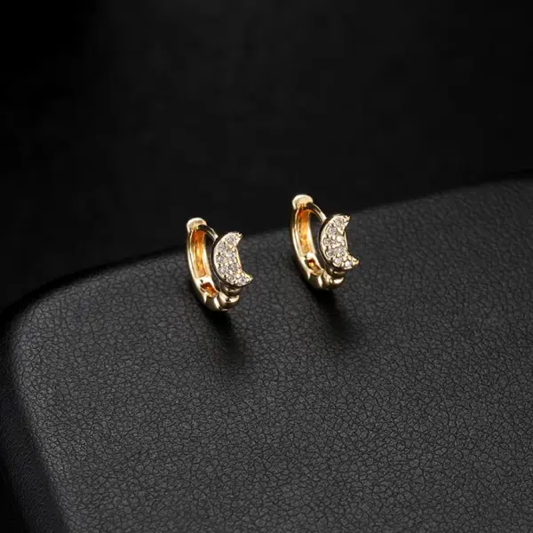 Wholesale Moon Pattern Bezel Setting Earrings For Women, Electroplated Copper With Zircon Inlay, Stud Earrings