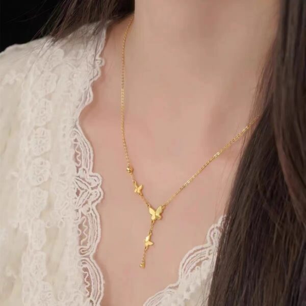 Wholesale Titanium Steel Necklace Butterfly Tassel Necklace Women's 18K Gold Plated Exquisite Versatile High-End Clavicle Chain Pendant