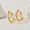 Wholesale Three-dimensional Geometric Earrings For Women, Electroplated Copper With Golden Plated Finish And Artificial Pearl Inlay