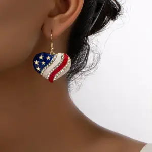 Wholesale Jewelry Ig Style Retro Commute Pentagram Heart Shape American Flag Alloy Artificial Gemstones Plating Inlay Drop Earrings