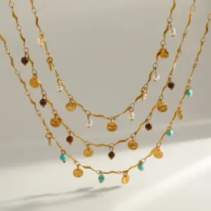 Wholesale Vacuum Electroplating (In Furnace) Plated 18K Real Gold Pearl 304 Stainless Steel Artificial Pearl Natural Stone Elegant Minimalist Style Lobster Clasp Necklace