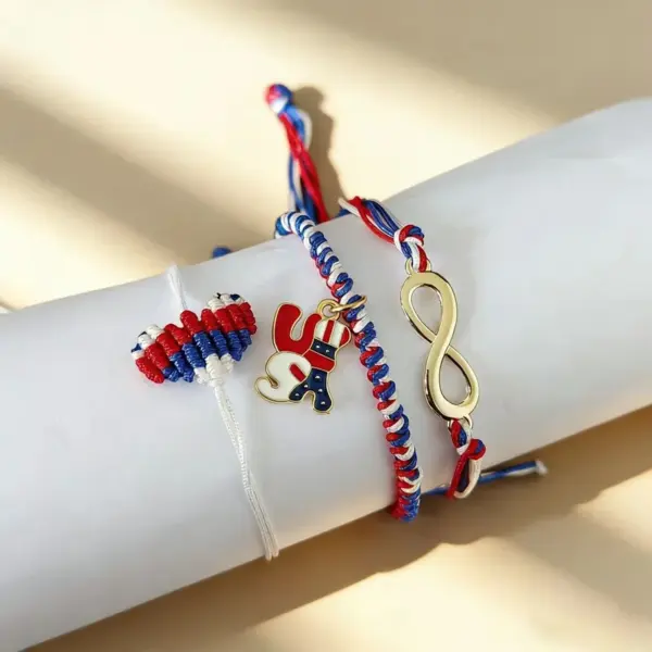 oly-f4b82dfed47b287220078b687c8d103c Wholesale Heart Shape Braid Rope Bracelets For Unisex, Perfect For Independence Day Celebration