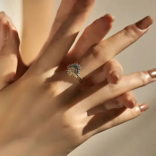 oly-f4c3afc7693d0e57b6b51b20010dca9e Wholesale Copper 18K Gold Plated Inlay Sun Moon Artificial Rhinestones Open Rings