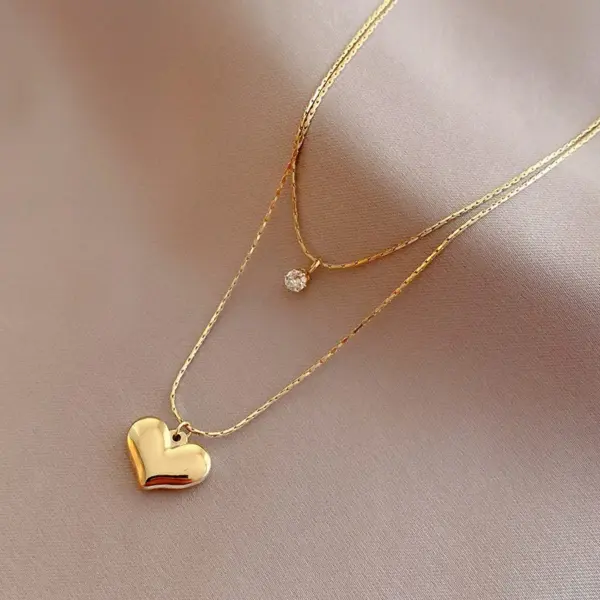 Wholesale PVD Coated Real Gold Plated 18K Gold Heart Shape 304 Stainless Steel IG Style Waterproof Non Tarnish 304 Stainless Steel Layered Necklaces