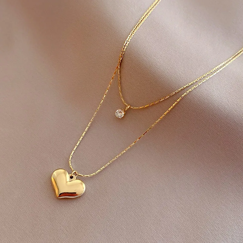 Wholesale PVD Coated Real Gold Plated 18K Gold Heart Shape 304 Stainless Steel IG Style Waterproof Non Tarnish 304 Stainless Steel Layered Necklaces
