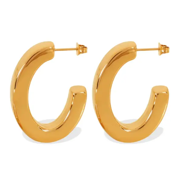 Wholesale 304 Stainless Steel C Shape Oval PVD Coated Real Gold Plated 18K Gold Simple Style Waterproof Non Tarnish Plating Ear Studs