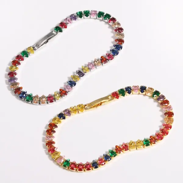 Wholesale 18K Gold Plated Copper High Color Retention Full Diamond Design Colorful Claw Setting Zircon Rectangular Mixed Color (Jewelry Metal Contrast) Fold