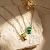 Wholesale Stainless steel retro light luxury rectangular green crystal necklace titanium steel electroplated clavicle chain