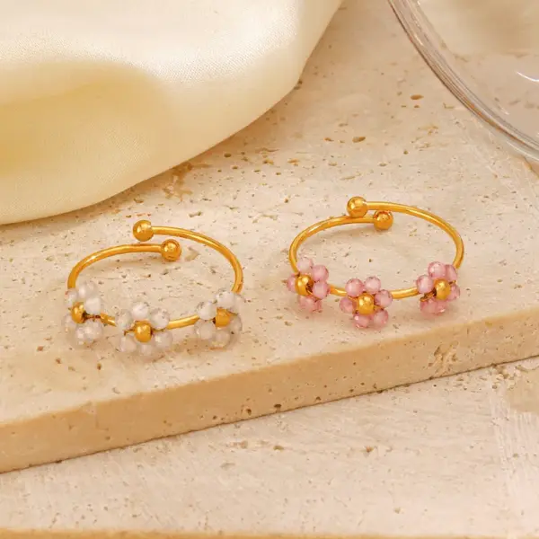 Wholesale Ion Plating (IP) 18K Gold Plated Flower 304 Stainless Steel IG Style Sweet Waterproof Non Tarnish Open Rings - Nihaojewelry