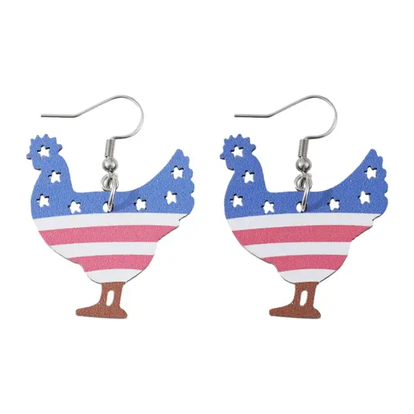 Wholesale 1 Pair Retro National Flag Chicken Wood Drop Earrings