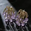 Wholesale Women’s Tassel Stud Earrings With Micro-Pavé Craft, 18K Real Gold Plated Brass Featuring February Birthstone Amethyst And UV Plating
