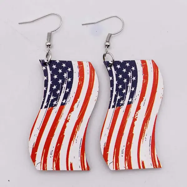 Wholesale Wooden Earrings USA Flag Star Heart Shaped July 4th Holiday Jewelry Gifts Irregular Geometric Waterdrop U Shaped Women's Earrings