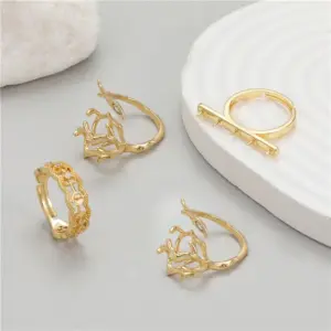 Wholesale Unisex Round Open Rings Featuring Waterproof Non Tarnish Copper With 14K Real Gold Plated Electroplated Finish And Zircon Inlay