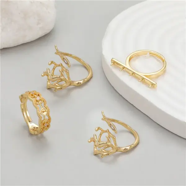 Wholesale Unisex Round Open Rings Featuring Waterproof Non Tarnish Copper With 14K Real Gold Plated Electroplated Finish And Zircon Inlay