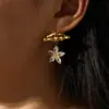 Wholesale Flowers Claw Setting Stud Earrings For Women In 304 Stainless Steel With 18K Real Gold PVD Coated And Zircon Inlay
