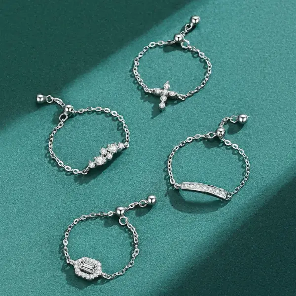 Wholesale 925 Sterling Silver Women's Cross Ring Micro Pave Diamond Adjustable Chain Design Geometric Pattern Tokyo Style Jewelry