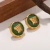 Wholesale Geometric Hypoallergenic Stud Earrings For Women In Copper With KC Golden UV Plated Finish And Acrylic Inlay